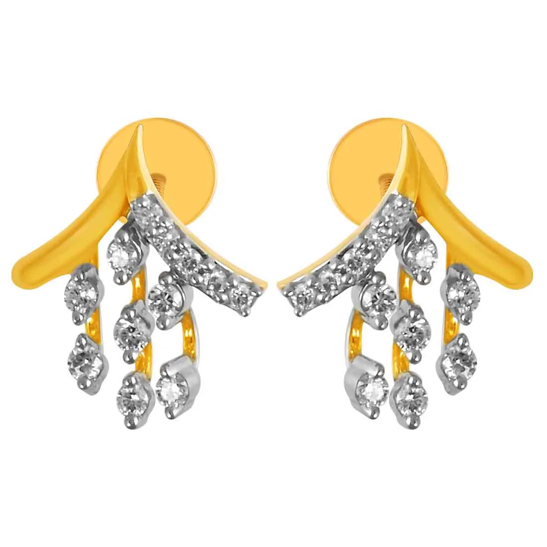 14KT (585) Yellow Gold & Diamond Stylish Stud Earrings