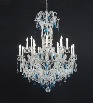 16 Light Chandelier With Blue And Bohemian Crystals
