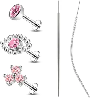 16G Cartilage Earrings Push in Labret Stud for Women Lip Ring Studs Stainless Steel Helix Earrings Flat Back Threadless Conch Tragus Piercing Jewelry
