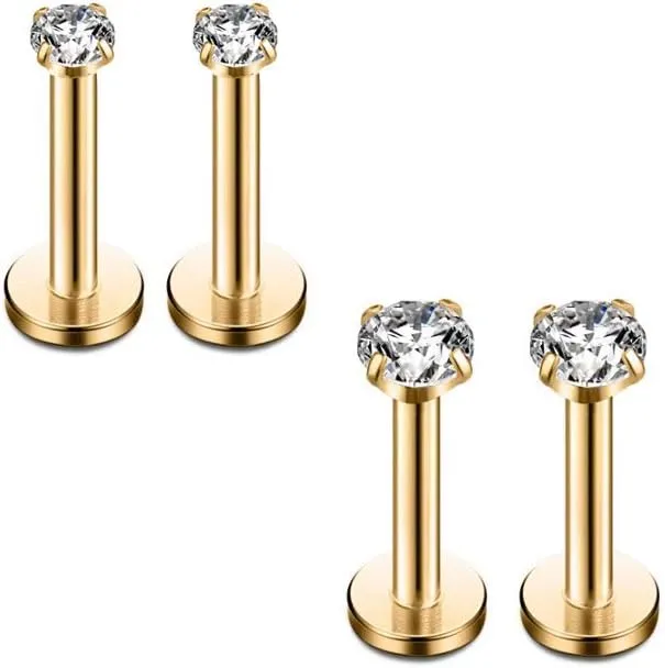 16G Clear Diamond CZ Mix-Color Lip Rings Labret Monroe Nose Tragus Helix Ear Piercing Jewelry Surgical Stainless Steel 2mm 3mm CZ 4-8 Pcs 8mm Bar