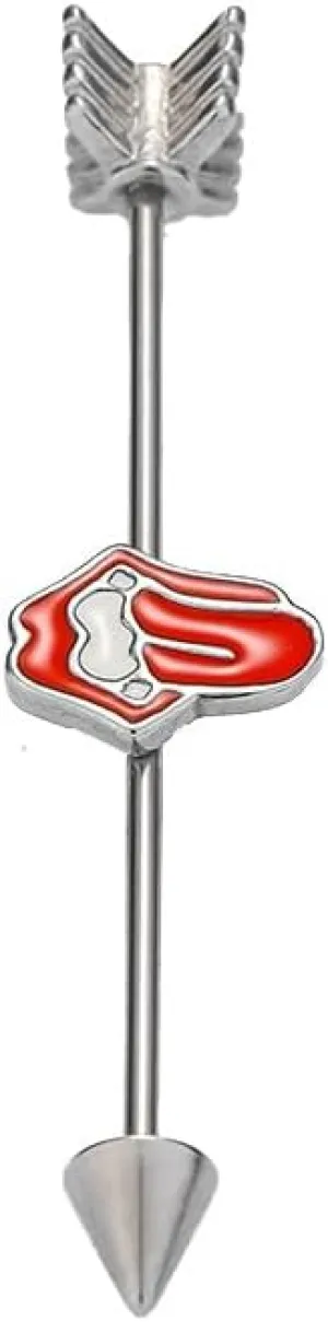 16G Sexy Red Lips Tongue Industrial Barbell Earrings for Women 316L Stainless Steel Arrow Cartilage Industrial Bar 34mm Short Cartilage Barbells Earrings Industrial Piercing Jewelry