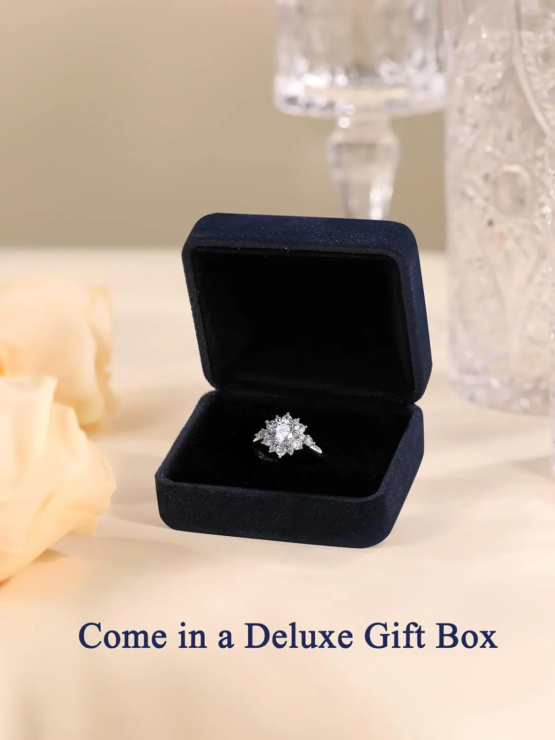 1.84 Carat Moissanite Flower Ring for Women, Solid 925 Sterling Silver, Size 4-11, Wedding Bands Engagement Promise Aniversary Ring, Birthday Valentines Mothers Day Ideal Gift for Her
