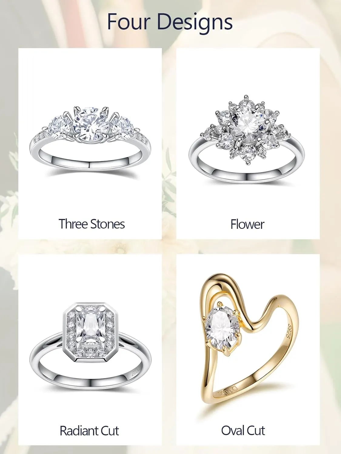 1.84 Carat Moissanite Flower Ring for Women, Solid 925 Sterling Silver, Size 4-11, Wedding Bands Engagement Promise Aniversary Ring, Birthday Valentines Mothers Day Ideal Gift for Her