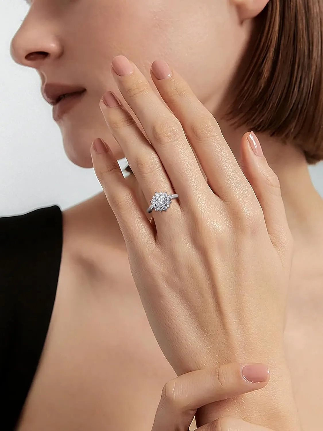 1.84 Carat Moissanite Flower Ring for Women, Solid 925 Sterling Silver, Size 4-11, Wedding Bands Engagement Promise Aniversary Ring, Birthday Valentines Mothers Day Ideal Gift for Her