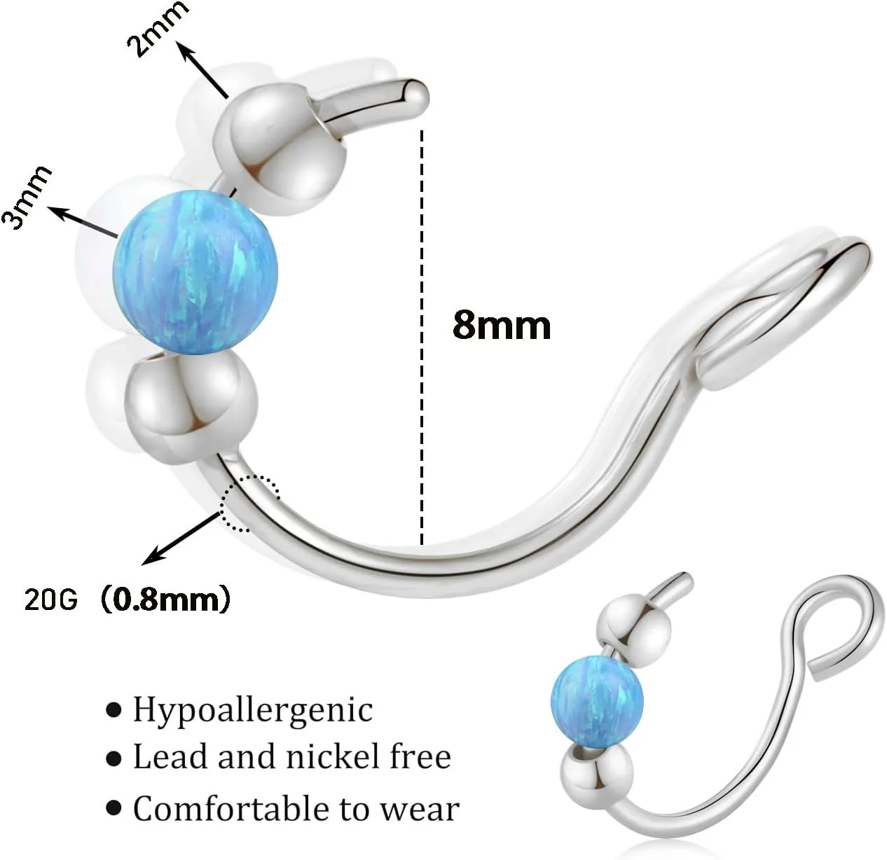18g Gold Nose Hoops Opal Nose Rings For Women - Fake/Real, Surgical Steel, Hypoallergenic