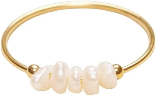 18K Gold Plated Mini Freshwater Pearl Band Ring, Gold Rings for Women, Stacking Rings, Gold Wedding Band Minimalist Style