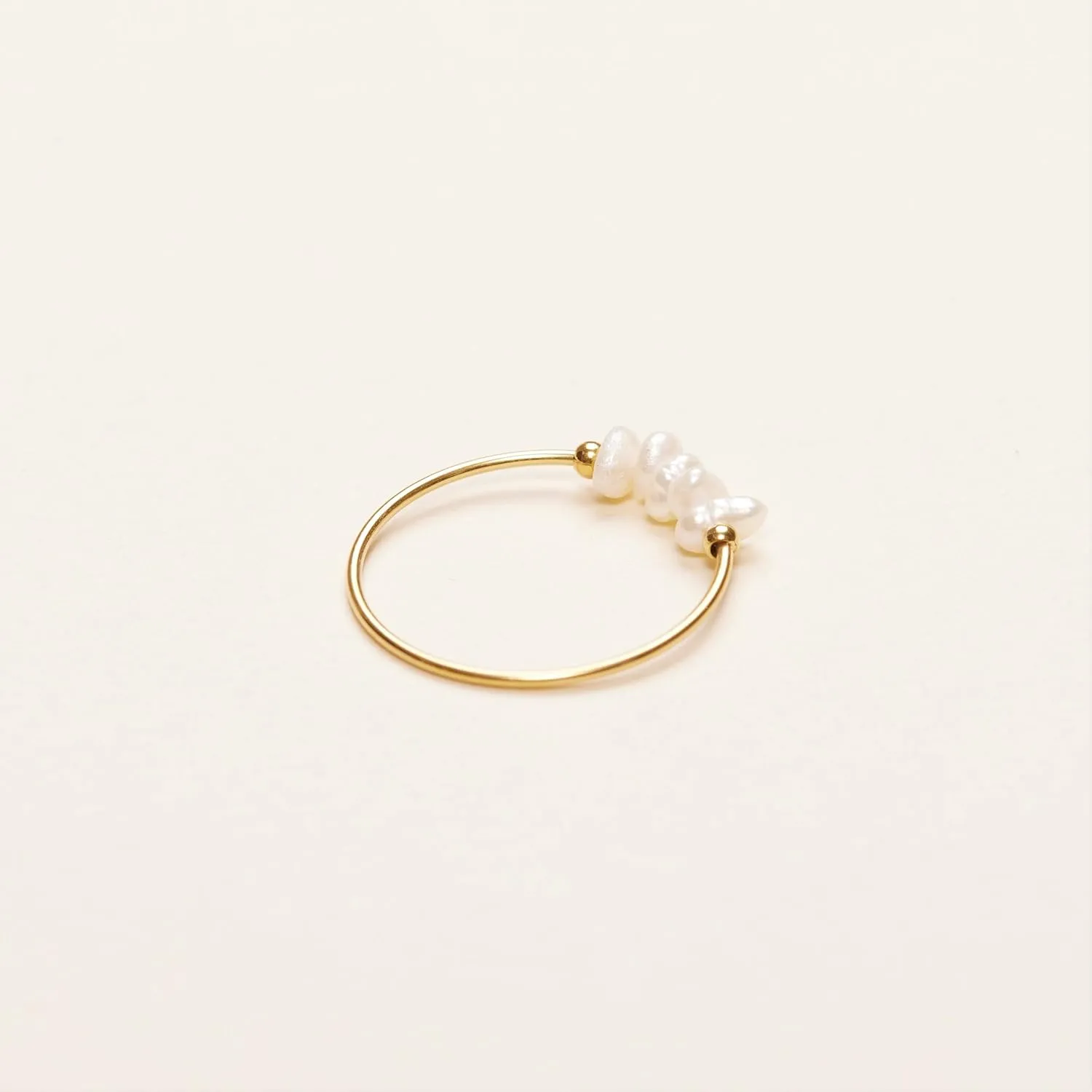 18K Gold Plated Mini Freshwater Pearl Band Ring, Gold Rings for Women, Stacking Rings, Gold Wedding Band Minimalist Style