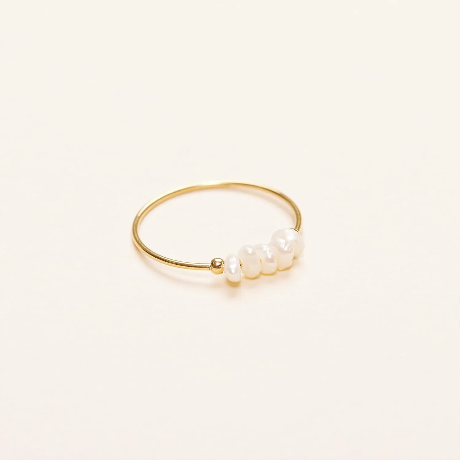 18K Gold Plated Mini Freshwater Pearl Band Ring, Gold Rings for Women, Stacking Rings, Gold Wedding Band Minimalist Style