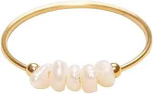 18K Gold Plated Mini Freshwater Pearl Band Ring, Gold Rings for Women, Stacking Rings, Gold Wedding Band Minimalist Style