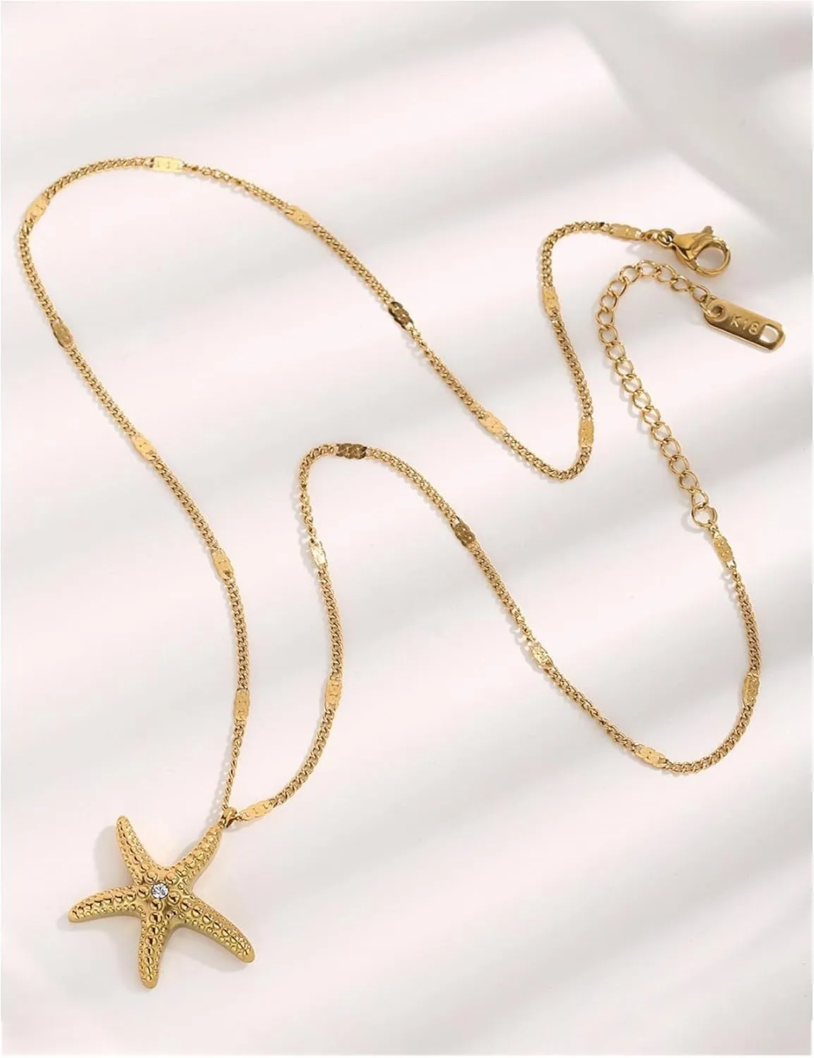 18K Gold Plated Starfish Necklace - Seashell Pendent Ocean Themed Necklace - Boho Summer Beach Jewelry