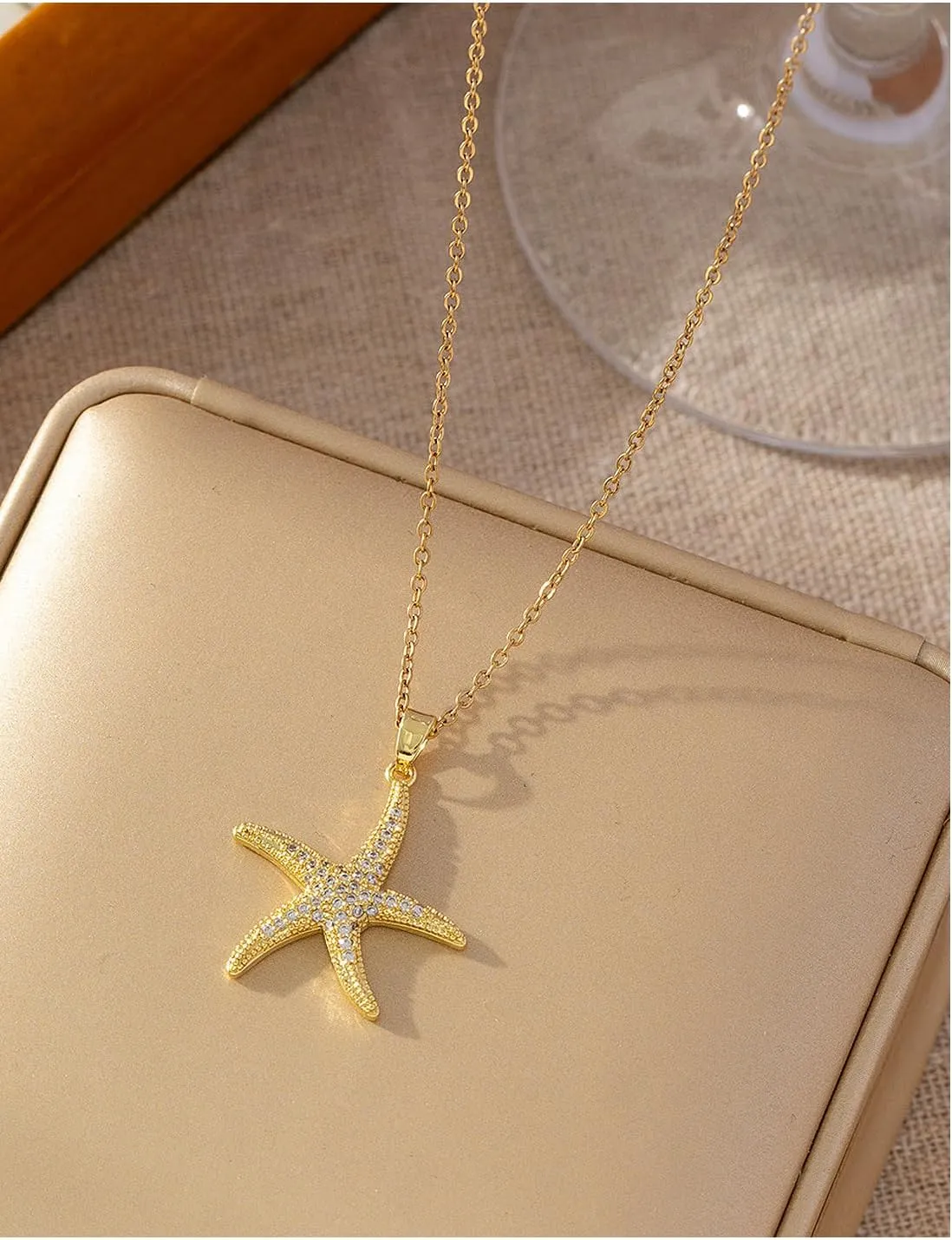 18K Gold Plated Starfish Necklace - Seashell Pendent Ocean Themed Necklace - Boho Summer Beach Jewelry