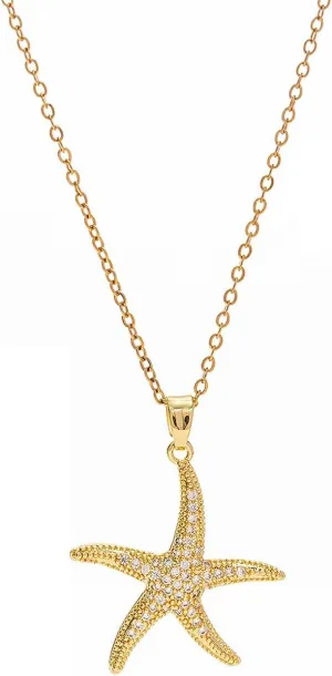 18K Gold Plated Starfish Necklace - Seashell Pendent Ocean Themed Necklace - Boho Summer Beach Jewelry