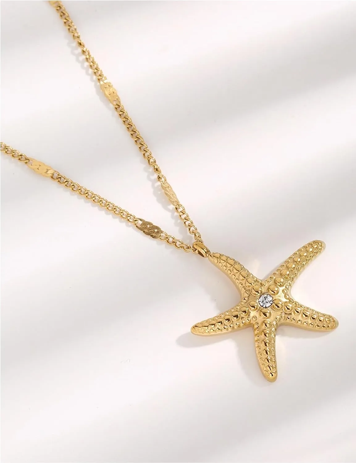 18K Gold Plated Starfish Necklace - Seashell Pendent Ocean Themed Necklace - Boho Summer Beach Jewelry