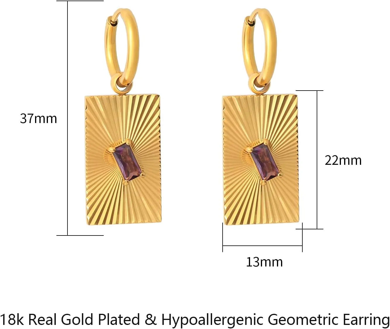 18k Real Gold Plated Geometric Dangle Earring for Women Summer Lightweight Rectangle Disc Emerald-cut CZ/Natural Shell Abalone Jewelry Gift for Wife Girlfriend Mother