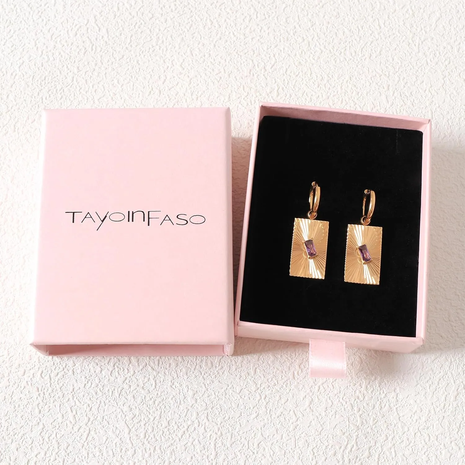18k Real Gold Plated Geometric Dangle Earring for Women Summer Lightweight Rectangle Disc Emerald-cut CZ/Natural Shell Abalone Jewelry Gift for Wife Girlfriend Mother