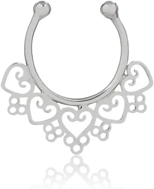 18k Solid White Gold Septum Nose Ring Hanger Hoop Non Pierced Jewelry for Women and Teens
