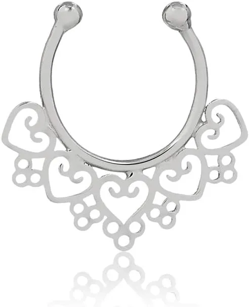 18k Solid White Gold Septum Nose Ring Hanger Hoop Non Pierced Jewelry for Women and Teens