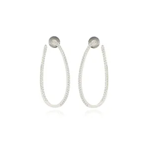 18k White Gold Oval Twist Diamond Earrings