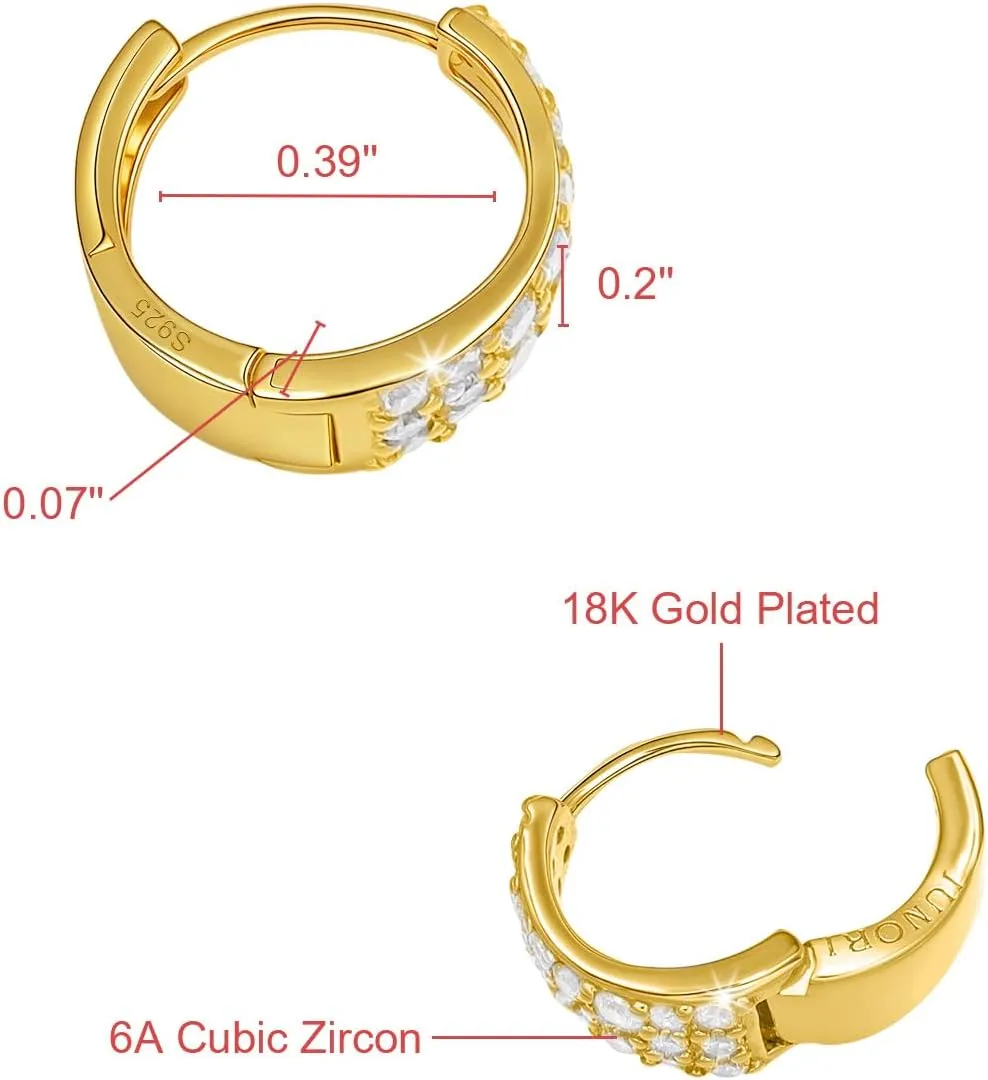 18K White Gold Plated Huggie Hoop Earrings 925 Sterling Silver with Sparkling 6A Cubic Zirconia Lightweight Hypoallergenic Hoops for Women