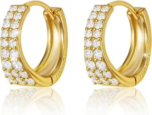 18K White Gold Plated Huggie Hoop Earrings 925 Sterling Silver with Sparkling 6A Cubic Zirconia Lightweight Hypoallergenic Hoops for Women