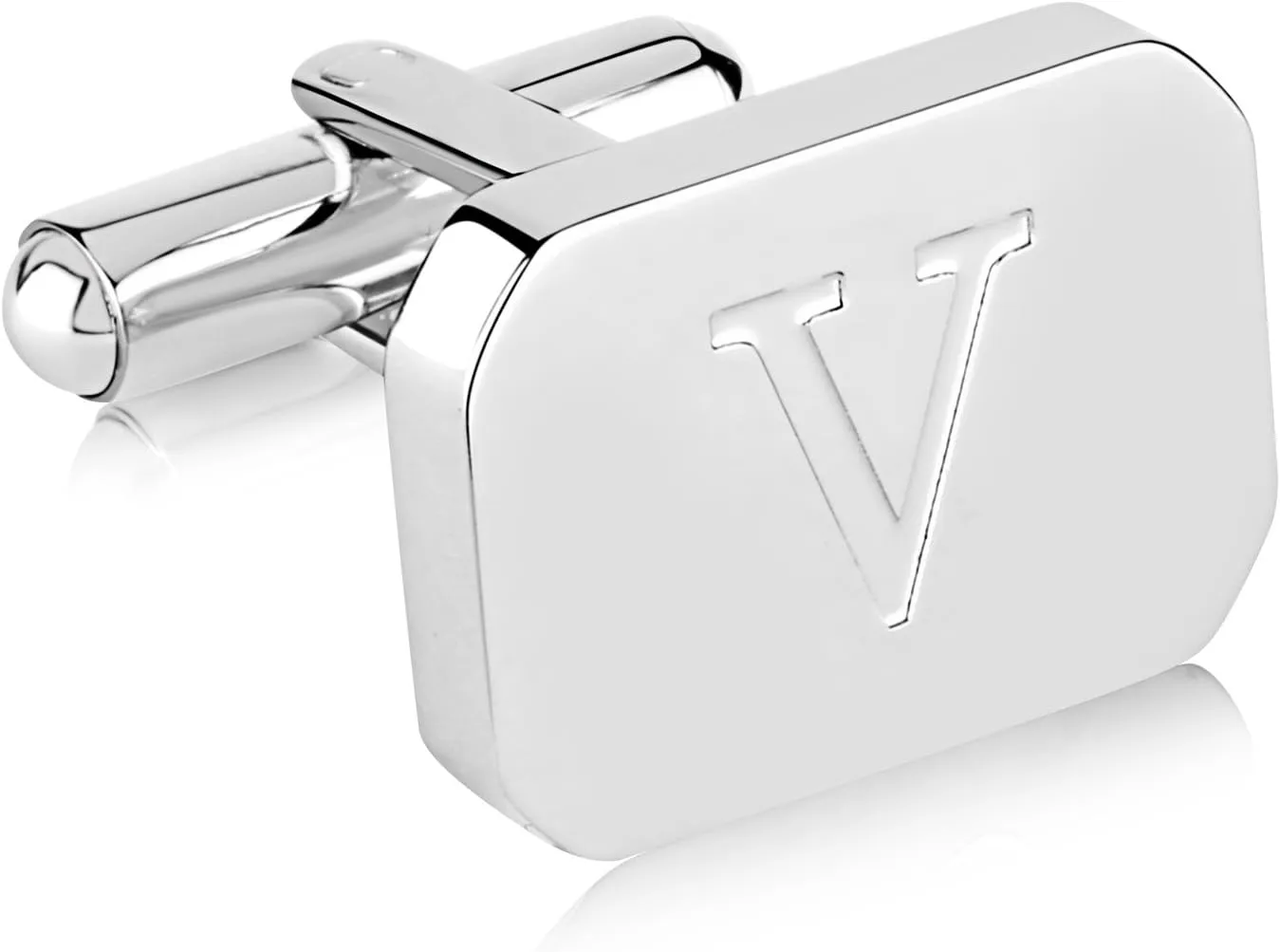 18K White-Gold Plated Initial Engraved Stainless Steel Mens Cufflinks With Gift Box -Personalized Alphabet Letters A-Z By Lux & Pair
