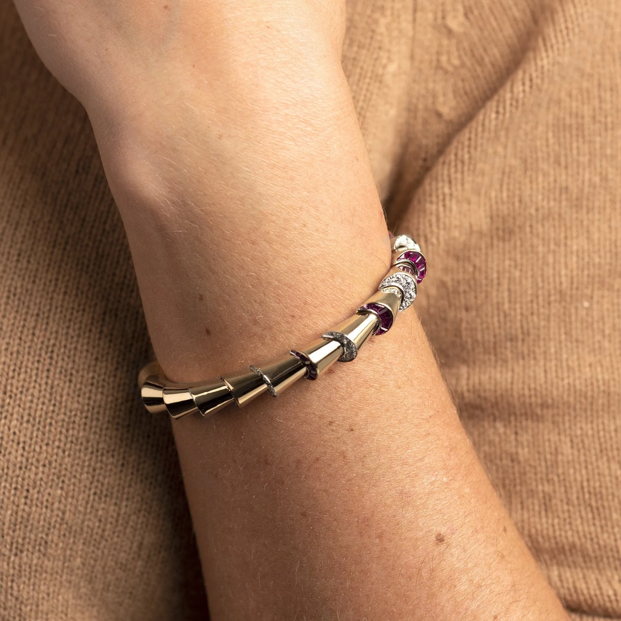 18K Yellow Gold and Platinum Ruby and Diamond Bracelet