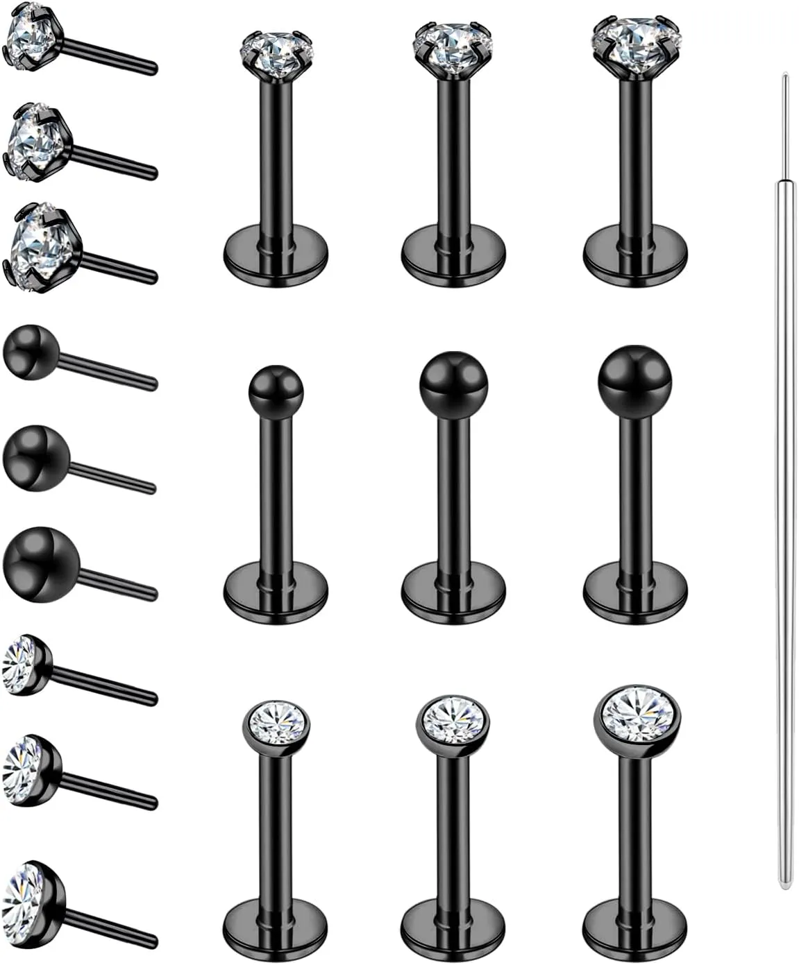 19pcs Nose Rings Studs, 20/18G 316L Surgical Stainless Steel Lip Rings Labret Jewelry Cartilage Tragus Helix Earrings Monroe Medusa Piercing Jewelry for Women Men