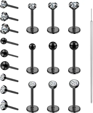 19pcs Nose Rings Studs, 20/18G 316L Surgical Stainless Steel Lip Rings Labret Jewelry Cartilage Tragus Helix Earrings Monroe Medusa Piercing Jewelry for Women Men