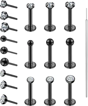 19pcs Nose Rings Studs, 20/18G 316L Surgical Stainless Steel Lip Rings Labret Jewelry Cartilage Tragus Helix Earrings Monroe Medusa Piercing Jewelry for Women Men