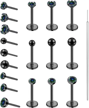 19pcs Nose Rings Studs, 20/18G 316L Surgical Stainless Steel Lip Rings Labret Jewelry Cartilage Tragus Helix Earrings Monroe Medusa Piercing Jewelry for Women Men