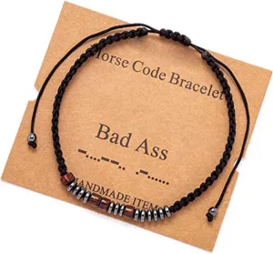 1Pc Morse Code Bracelets Funny Dainty Silk Beaded Wrap Friendship Bracelet Love Inspirational Encouragement Jewelry for Unisex
