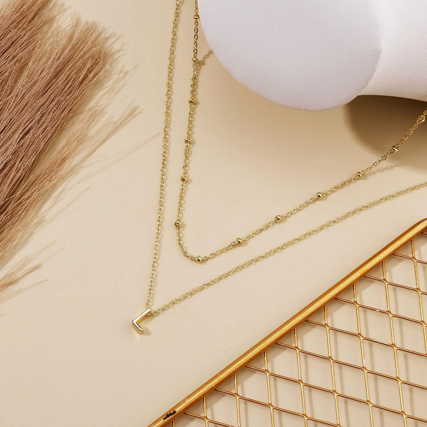 1pcs Initial Letter Necklace & 1pcs Short Chain, Fashion Gold-Plated Alphabet Necklace Layered Initial Necklaces Tiny Pendant Choker Necklace for Women Jewelry