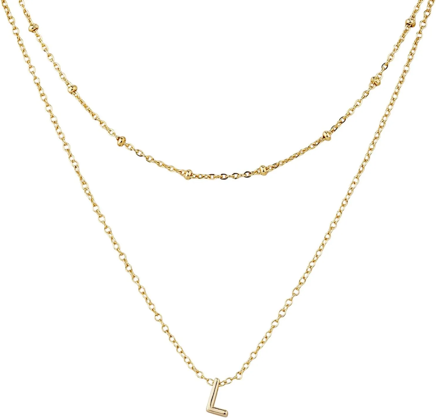 1pcs Initial Letter Necklace & 1pcs Short Chain, Fashion Gold-Plated Alphabet Necklace Layered Initial Necklaces Tiny Pendant Choker Necklace for Women Jewelry