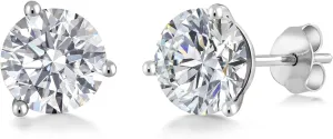 2 Ct Round Cut 18K White Gold IGI Certified Lab Grown Diamond 3 Prong Stud Earrings | F-G Color | VS1 Clarity