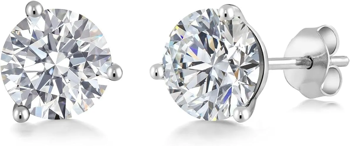 2 Ct Round Cut 18K White Gold IGI Certified Lab Grown Diamond 3 Prong Stud Earrings | F-G Color | VS1 Clarity