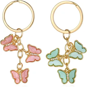 2 Pcs Butterfly Keychain, Butterfly Keychains for Women, Butterfly Key Chain Cute Keychain Girly Crystal Butterfly Keyring For Girls, Metal Key Ring Small Gift for Key Bag Purse Accessories Key Chains
