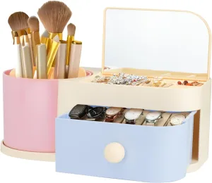 2-Tier Jewelry Box, Swivel Plastic Travel Jewelry Organizers and Storage, Dopamine Jewelry Holder for Earrings, Rings, Necklace, Bracelet, Watch, Display Case for Girls Women Valentine's Day Gifts