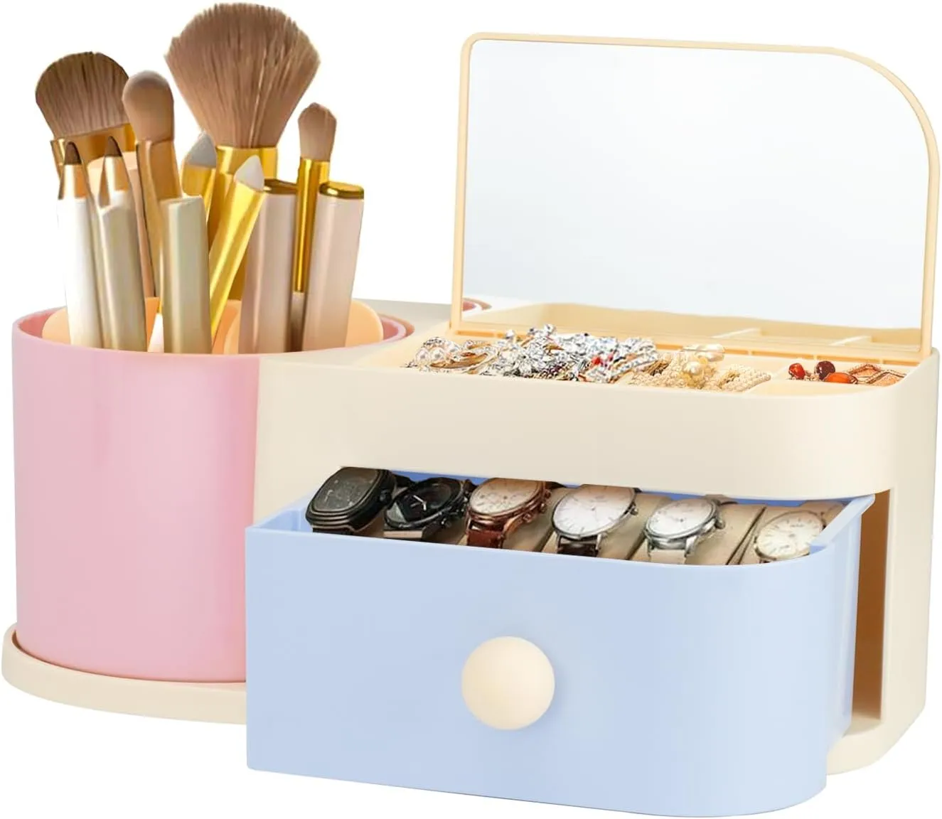 2-Tier Jewelry Box, Swivel Plastic Travel Jewelry Organizers and Storage, Dopamine Jewelry Holder for Earrings, Rings, Necklace, Bracelet, Watch, Display Case for Girls Women Valentine's Day Gifts