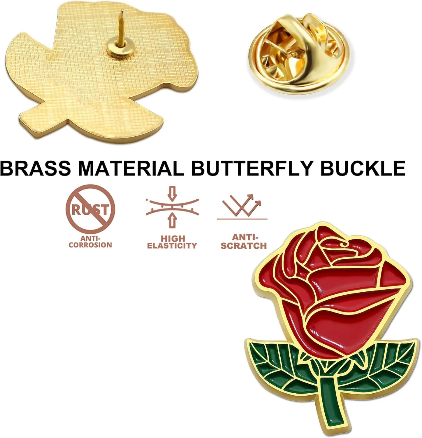 2/12/50/100Pcs Red Rose Flower Enamel Lapel Pin 1.2 -Brooch Badge For Men Women Clothes Bags Hats