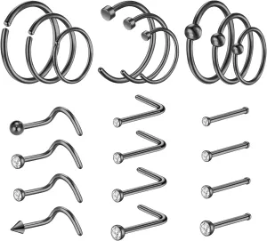 21Pcs Surgical Steel Nose Ring for Women Men - 20G Small Nose Rings Studs,Hypoallergenic Nostril Piercing Jewelry Ring Hoops Sliver 8mm/10mm/12mm