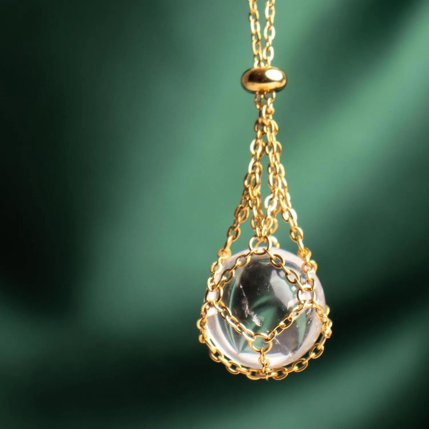22Inch Stainless Steel Interchangeable Crystal Holder Necklace Chained GemStones Cage Necklace Trendy Pendant Necklace for Women Men Necklace Holder for Healing Crystal (Gold)