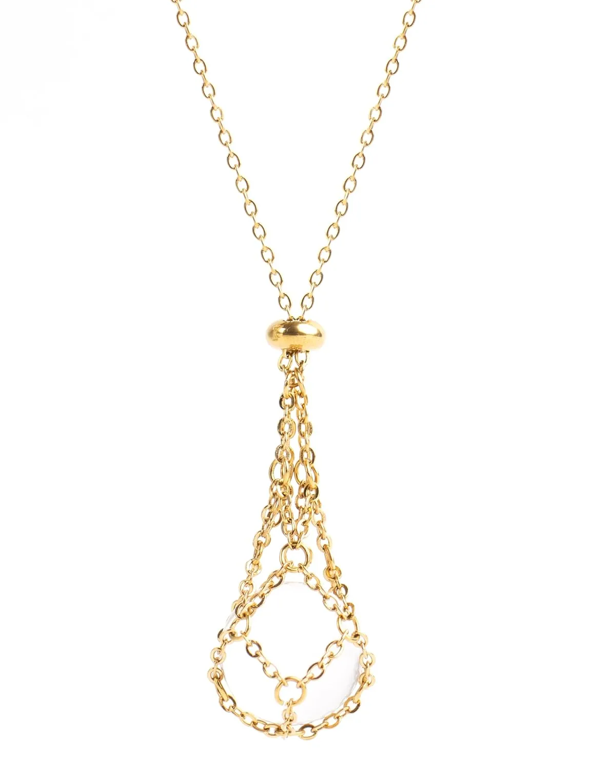 22Inch Stainless Steel Interchangeable Crystal Holder Necklace Chained GemStones Cage Necklace Trendy Pendant Necklace for Women Men Necklace Holder for Healing Crystal (Gold)