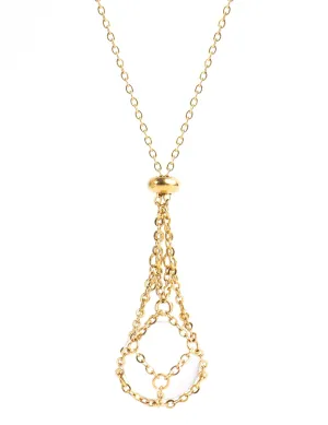22Inch Stainless Steel Interchangeable Crystal Holder Necklace Chained GemStones Cage Necklace Trendy Pendant Necklace for Women Men Necklace Holder for Healing Crystal (Gold)