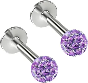 2pc 16g Crystal Labret Lip Studs crystal Cluster Earrings 8mm 5/16 Ring 3mm Sealed Ferido Ball