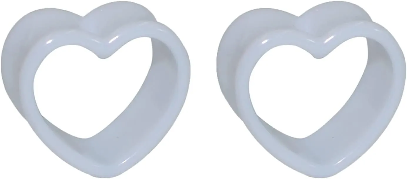 2Pcs Acrylic Ear Gauges Jewelry, 10mm Ear Tunnel Earrings White Hollow Heart Shape Earrings Plugs and Tunnels