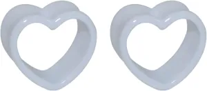 2Pcs Acrylic Ear Gauges Jewelry, 10mm Ear Tunnel Earrings White Hollow Heart Shape Earrings Plugs and Tunnels