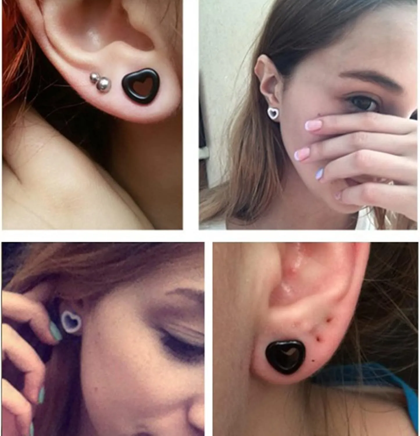 2Pcs Acrylic Ear Gauges Jewelry, 10mm Ear Tunnel Earrings White Hollow Heart Shape Earrings Plugs and Tunnels