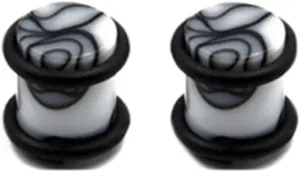 2Pcs Acrylic Tunnels for Ears, 1.6mm Gauges Plugs Black White Solid Cylinder with String Earrings Plugs and Tunnels