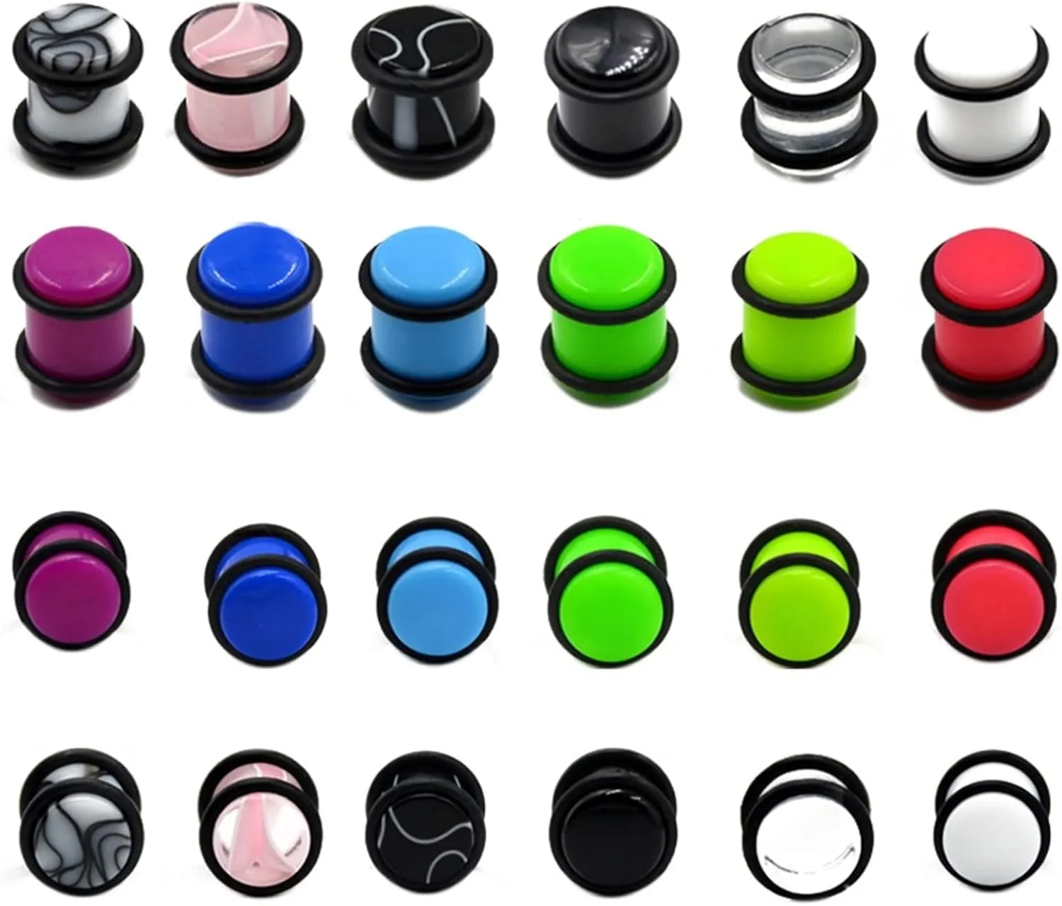 2Pcs Acrylic Tunnels for Ears, 1.6mm Gauges Plugs Black White Solid Cylinder with String Earrings Plugs and Tunnels