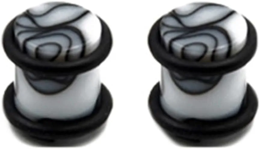 2Pcs Acrylic Tunnels for Ears, 1.6mm Gauges Plugs Black White Solid Cylinder with String Earrings Plugs and Tunnels